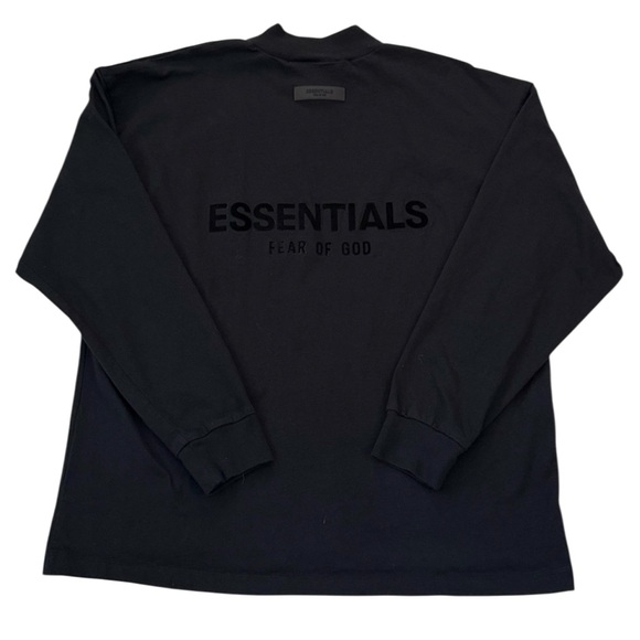 Fear of God Essentials Black Long Sleeve Moc-Neck T-Shirt Cotton Oversized Small - Picture 3 of 15